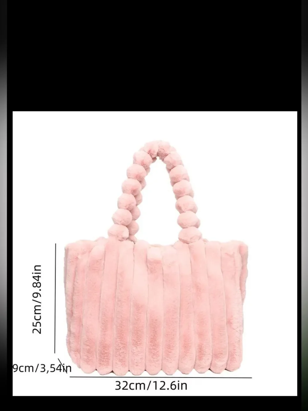Plush Faux Fur Tote Bag in white- Soft Handle Carryall